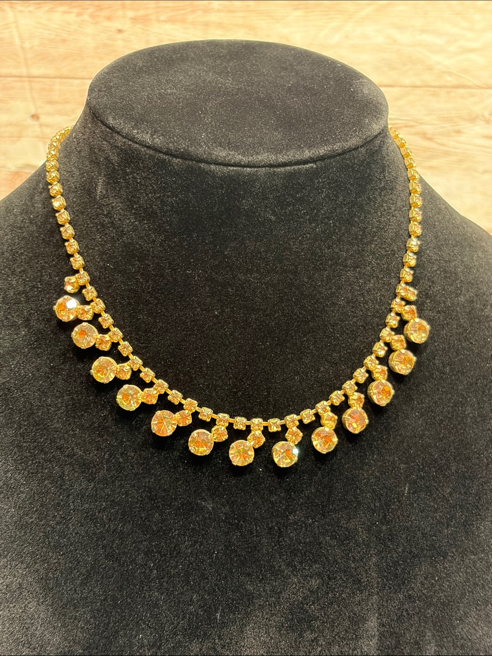 MCM Krementz & Co. Amber Aurora Borealis Rhinestone Gold plated Drop Necklace